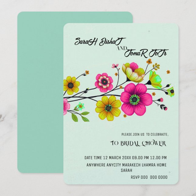 Plantilla de invitación a la boda de flores silves (Anverso / Reverso)