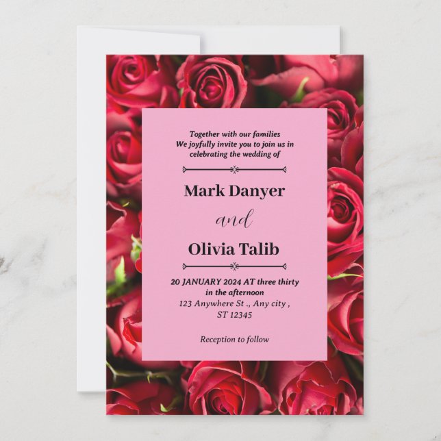 Plantilla de invitación a la boda de la mesa roja  (Anverso)