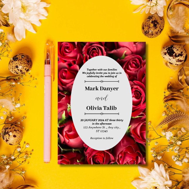 Plantilla de invitación a la boda de la mesa roja  (Subido por el creador)