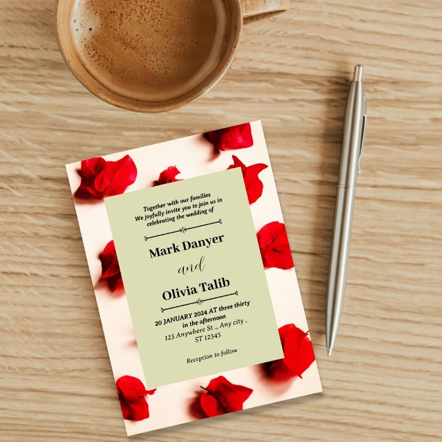 Plantilla de invitación a la boda de la mesa roja  (Subido por el creador)