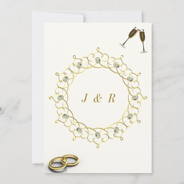 Plantilla de invitación a la boda de marco dorado  (Reverso)