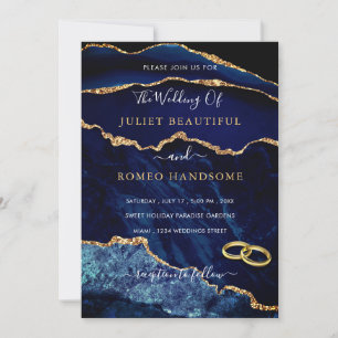 Plantilla de invitación a la boda de oro azul de l