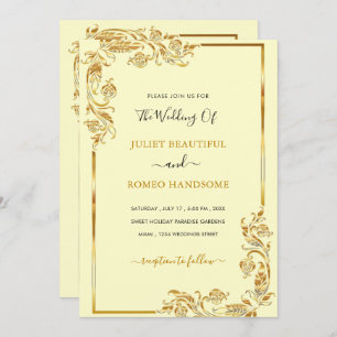 Plantilla de invitación a la boda de oro con marco