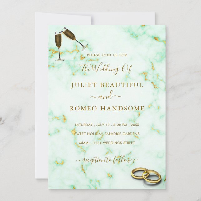 Plantilla de invitación a la boda de oro de mármol (Anverso)