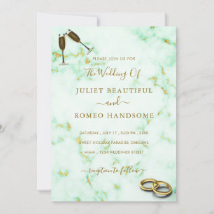 Plantilla de invitación a la boda de oro de mármol