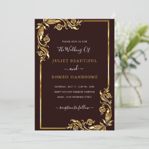 Plantilla de invitación a la boda de oro en negro 