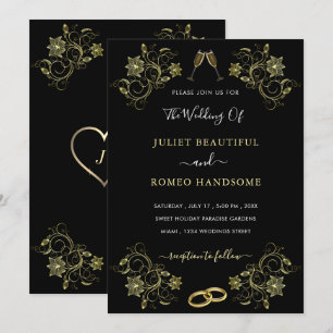 Plantilla de invitación a la boda de oro negro de