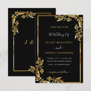 Plantilla de invitación a la boda de oro negro de