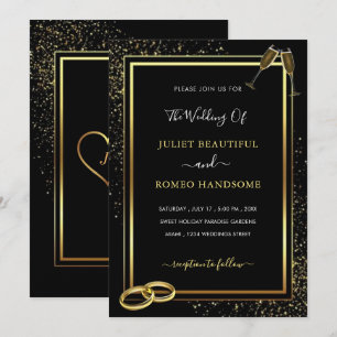 Plantilla de invitación a la boda de oro negro pur