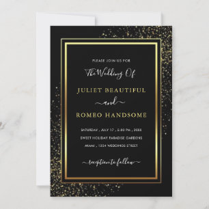Plantilla de invitación a la boda de oro y negro p