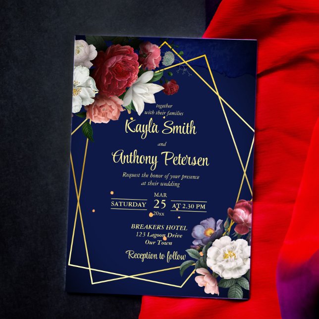 Plantilla de invitación a la boda de rosas burdeos (Subido por el creador)