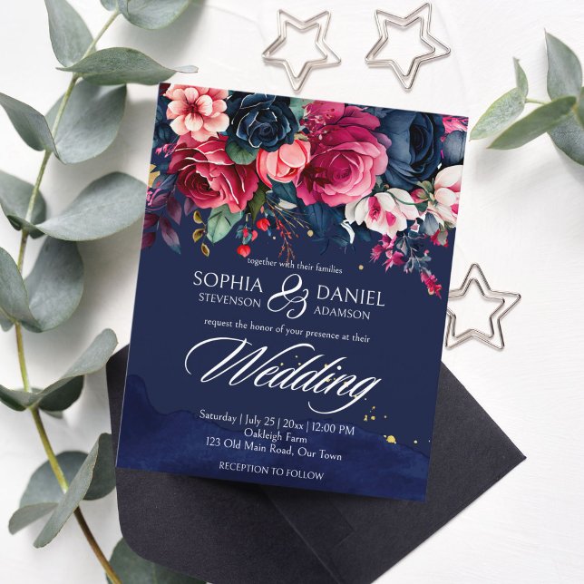 Plantilla de invitación a la boda de rosas rosa az (Subido por el creador)