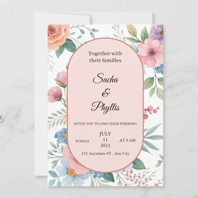 Plantilla de invitación a la boda floral elegante (Anverso)