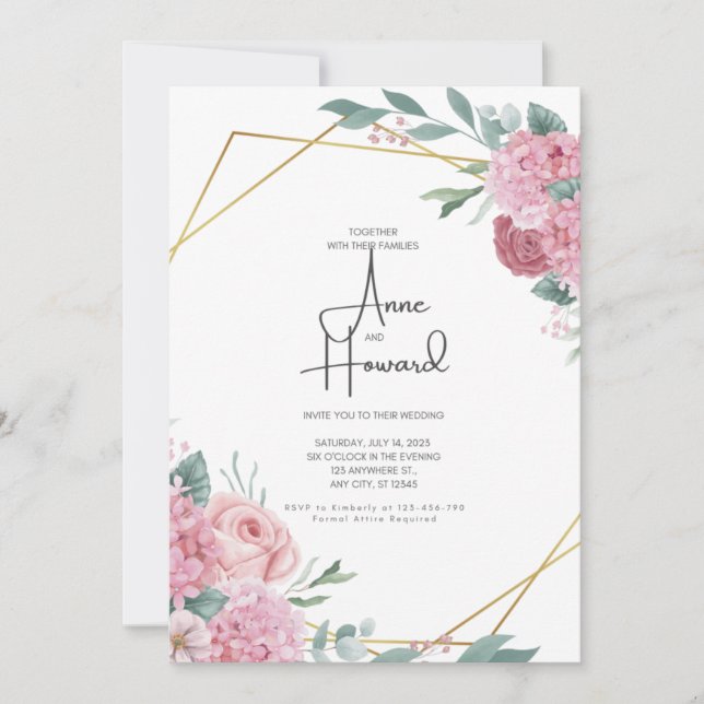 Plantilla de invitación a la boda floral, simple y (Anverso)