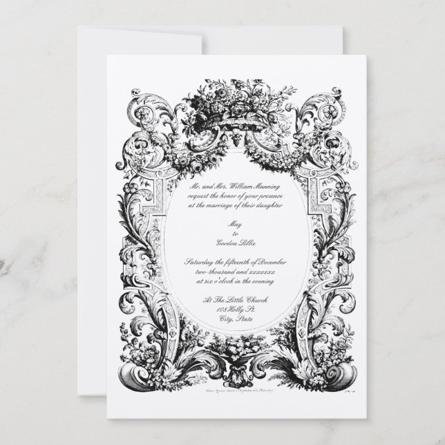 Plantilla de invitación a la boda rococó barroca (Anverso)