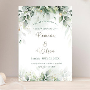 Plantilla de invitación a la boda verde sabia, veg