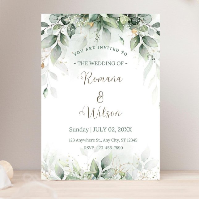 Plantilla de invitación a la boda verde sabia, veg (Subido por el creador)