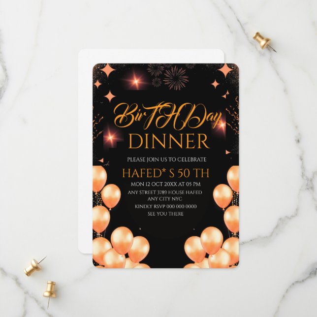 Plantilla de invitación a la cena de cumpleaños di (Anverso/Reverso In Situ)