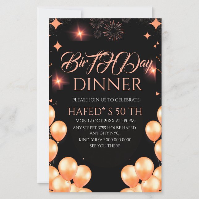 Plantilla de invitación a la cena de cumpleaños di (Anverso)