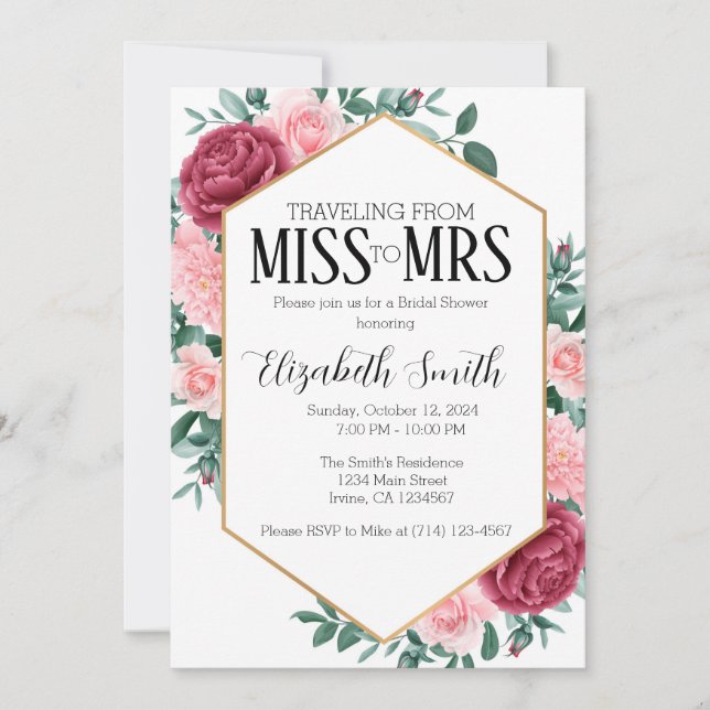 Plantilla de invitación a la ducha de novia (Anverso)