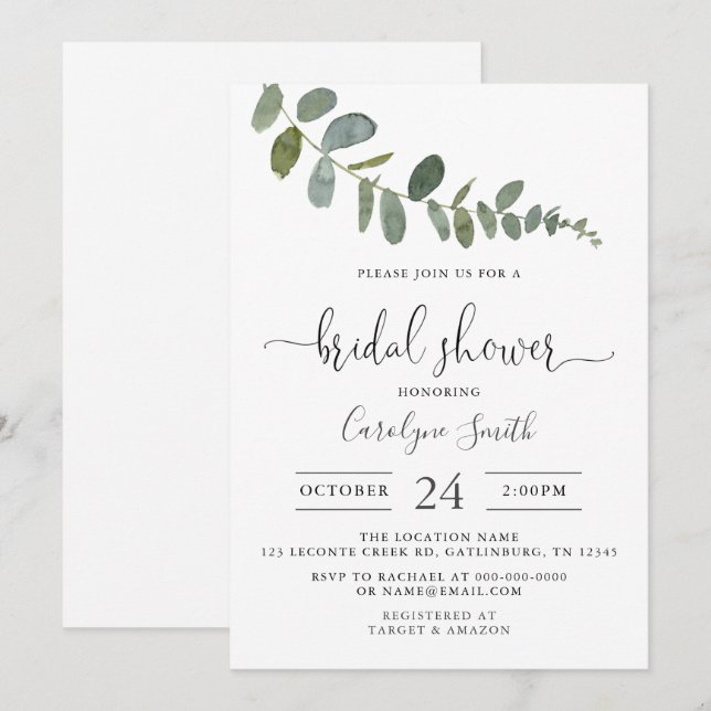 Plantilla de invitación a la ducha de novia Eucaly (Anverso / Reverso)