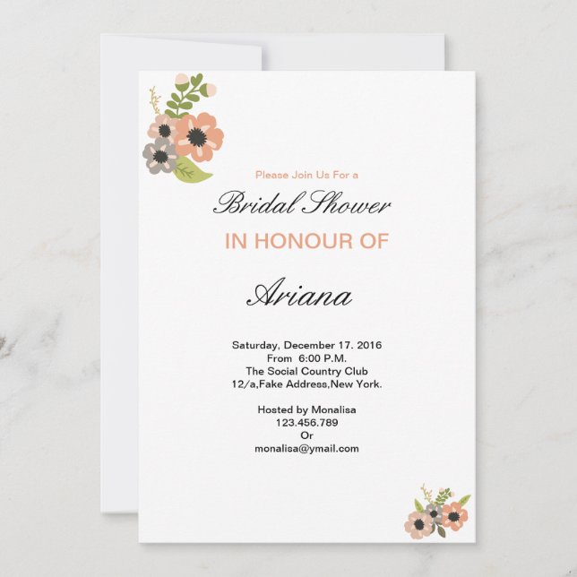 Plantilla de invitación a la ducha de novia floral (Anverso)