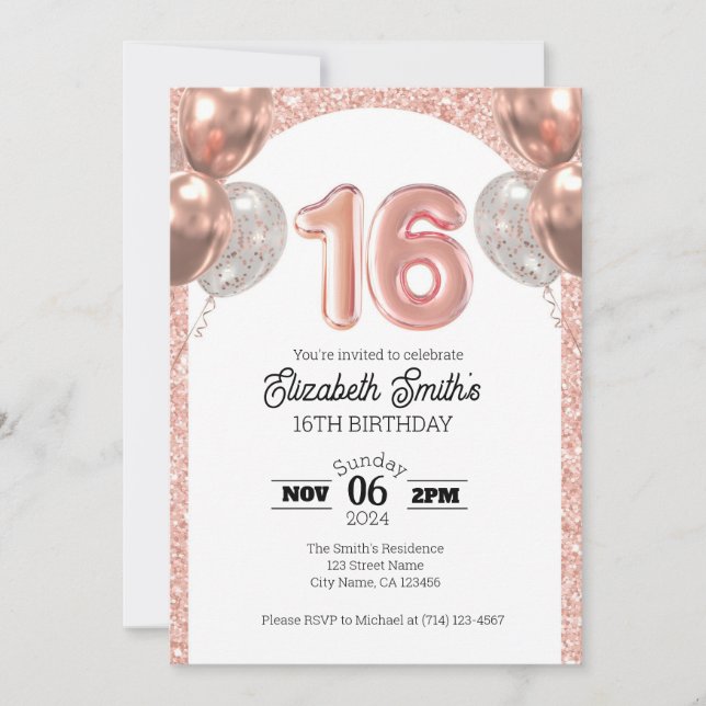 Plantilla de invitación a los 16 cumpleaños de Ros (Anverso)