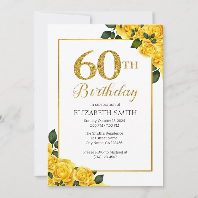Plantilla de invitación a los 60 años de Purpurina (Anverso)