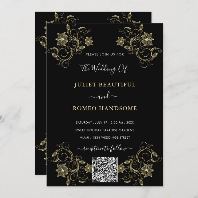 Plantilla de invitación a matrimonio de código QR  (Anverso / Reverso)