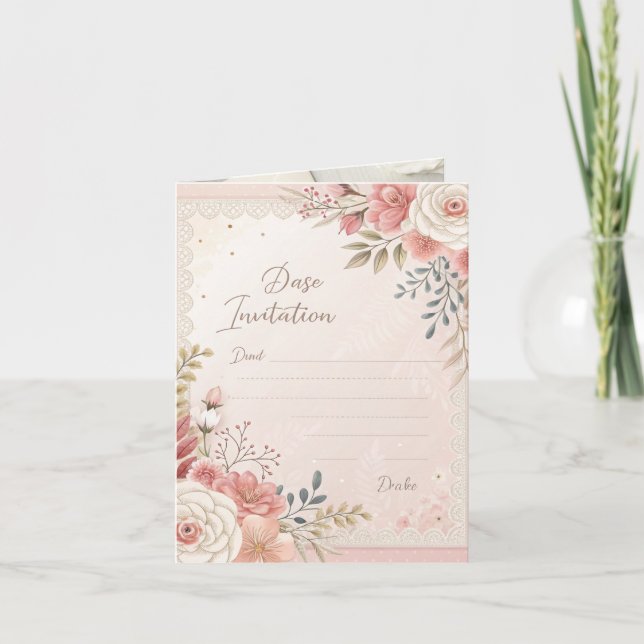 Plantilla de invitación a matrimonio de encaje flo (Anverso)