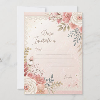 Plantilla de invitación a matrimonio de encaje flo