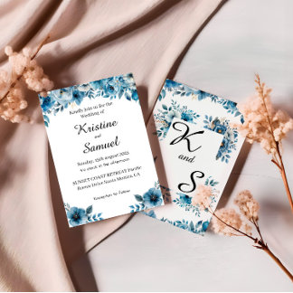 Plantilla de invitación a matrimonio floral azul t