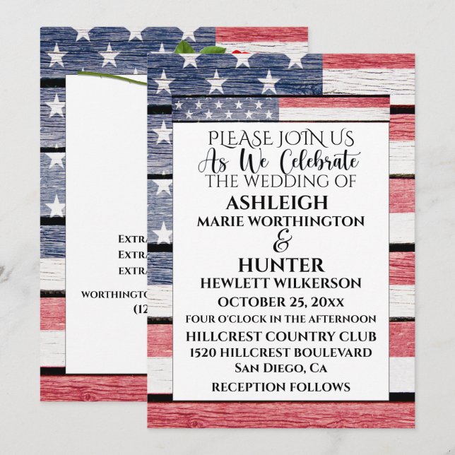 Plantilla de invitación a matrimonio patriótico (Anverso / Reverso)