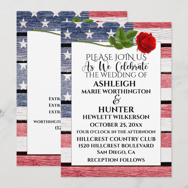 Plantilla de invitación a matrimonio patriótico (Anverso / Reverso)