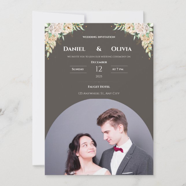Plantilla de invitación a matrimonio por fotografí (Anverso)
