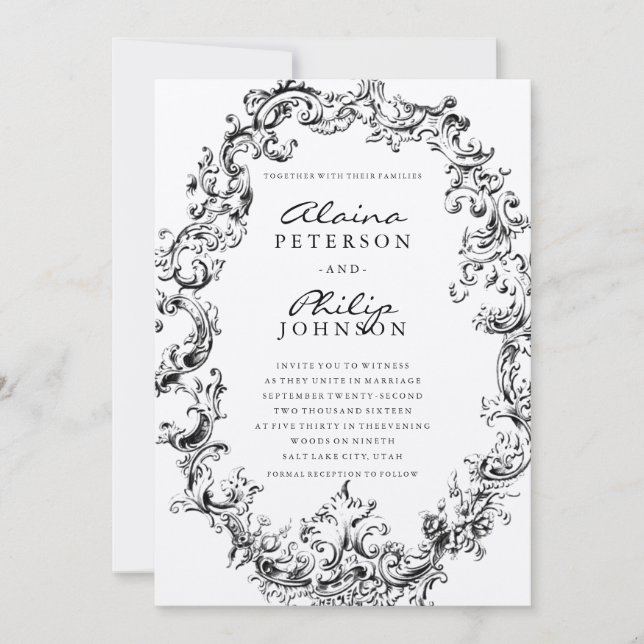 Plantilla de invitación a matrimonio por trama rús (Anverso)
