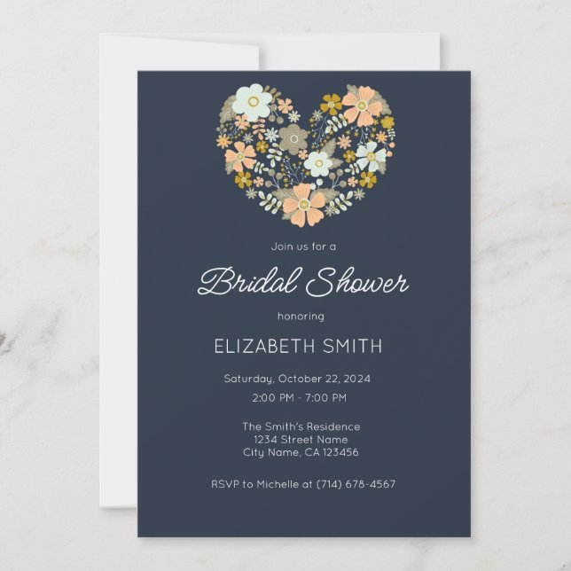 Plantilla de invitación a novias con flores azules (Anverso)
