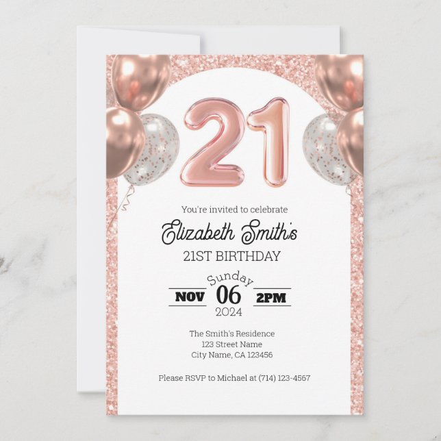 Plantilla de invitación a Rosa Gold 21st Birthday (Anverso)