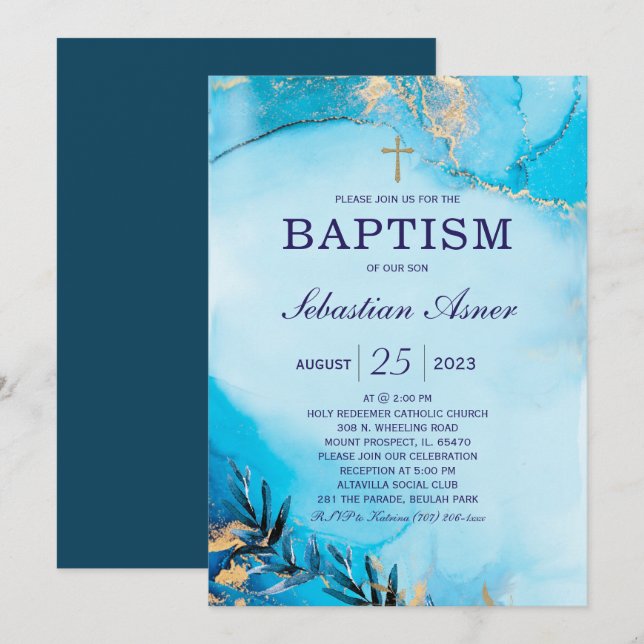 Plantilla de invitación al bautismo (Anverso / Reverso)