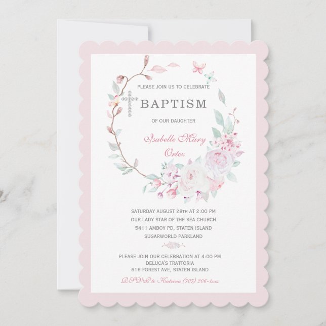 Plantilla de invitación al bautismo chica (Anverso)