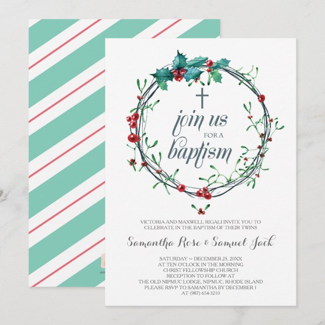 Plantilla de invitación al bautismo de invierno (Anverso / Reverso)