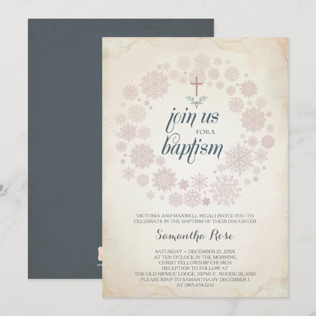 Plantilla de invitación al bautismo de invierno, C (Anverso / Reverso)