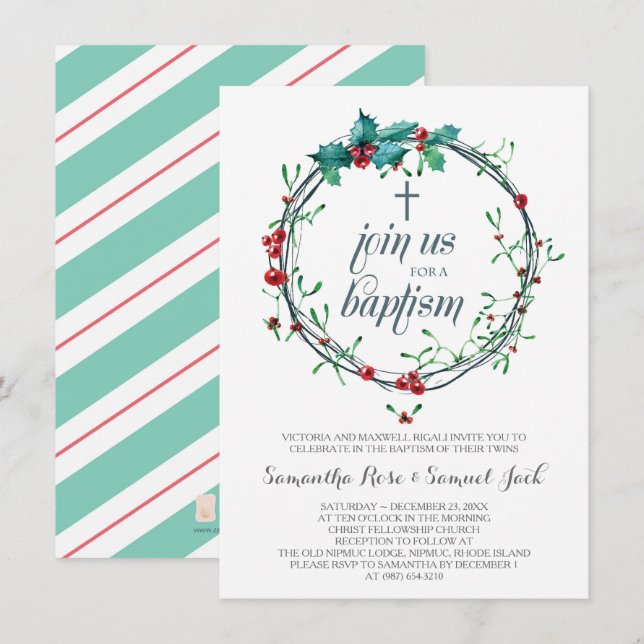 Plantilla de invitación al bautismo de navidades (Anverso / Reverso)
