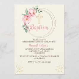Plantilla de invitación al bautismo, floral rosa R