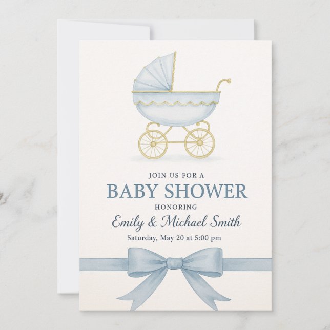 Plantilla de invitación Baby Shower azul elegante (Anverso)