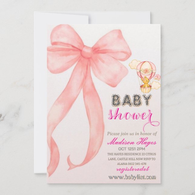Plantilla de invitación Baby Shower de color rosaI (Anverso)