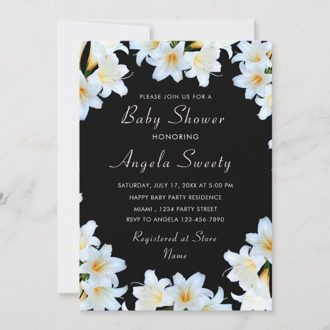 Plantilla de invitación Baby Shower de Flores de L (Anverso)