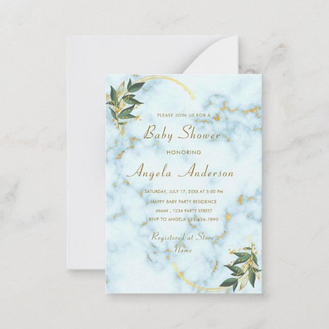 Plantilla de invitación Baby Shower de Mármol blan (Anverso)