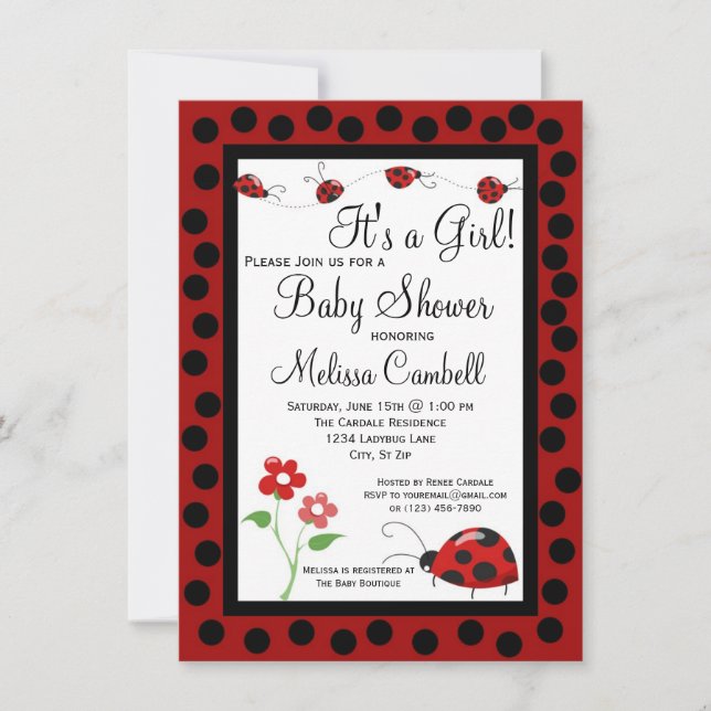 Plantilla de invitación Baby Shower de Red Black L (Anverso)