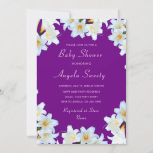 Plantilla de invitación Baby Shower púrpura de Whi